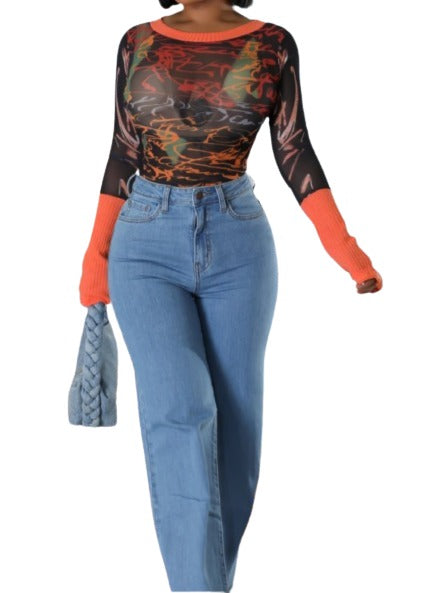 Graphic Mesh Top