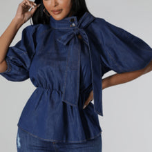 Load image into Gallery viewer, Dark Denim Peplum Blouse
