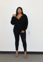 Load image into Gallery viewer, Black Dream V-Neck Distressed Sweater
