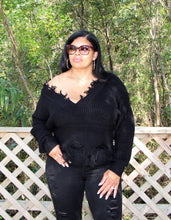 Load image into Gallery viewer, Black Dream V-Neck Distressed Sweater
